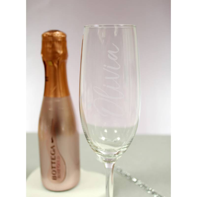 Personalised Name Only Flute & Mini Rose Bottega Prosecco Set