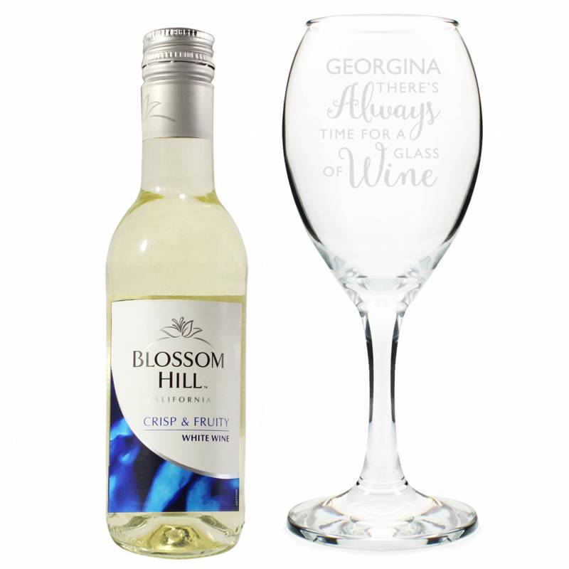 Personalised White Wine & 'Always Time for Wine' Glass Set