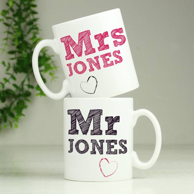 Personalised Mr Mrs Mug Set